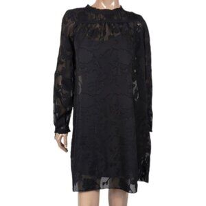 A.B.S Allen Schwartz Lace Shift Dress Long Sleeve Sheer Pleated Floral Cocktail
